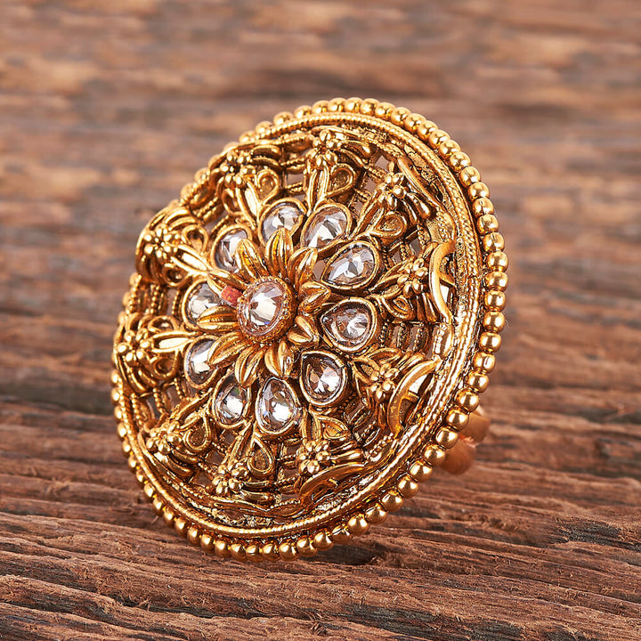 Antique Adjustable Ring With Matte Gold Plating 213876