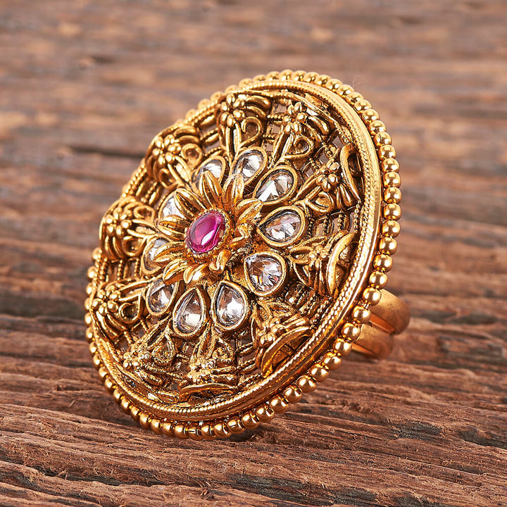 Antique Adjustable Ring With Matte Gold Plating 213876