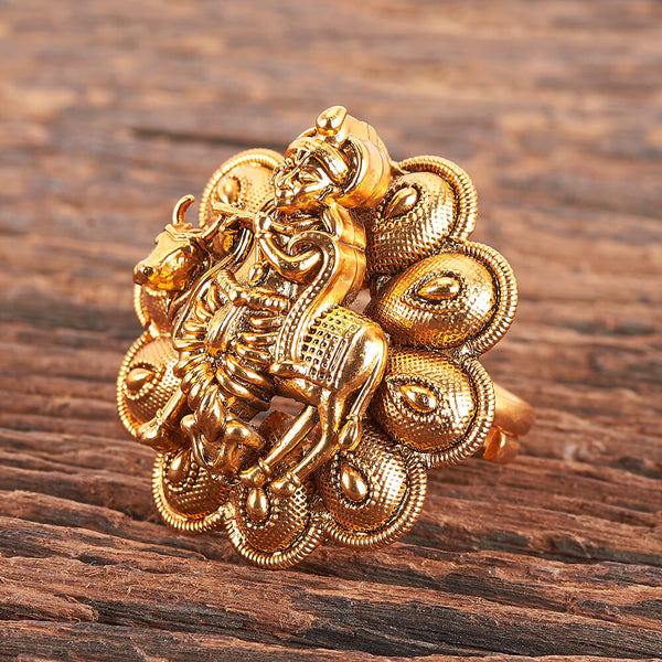 Antique Adjustable Ring With Matte Gold Plating 213877