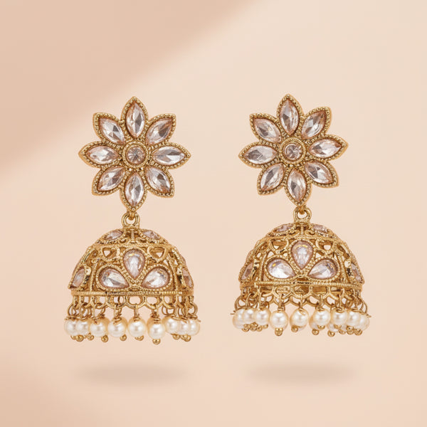 213911 Antique Reverse Ad Stone Earring With Mehndi Plating