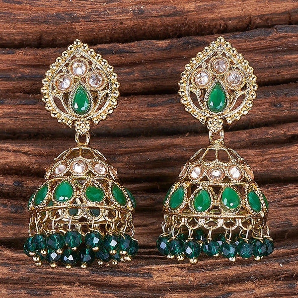 213913 Antique Reverse Ad Stone Earring With Mehndi Plating