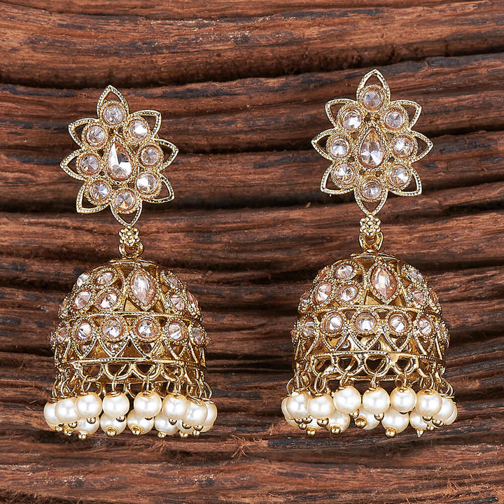 Antique Reverse Ad Stone Earring With Mehndi Plating 213915