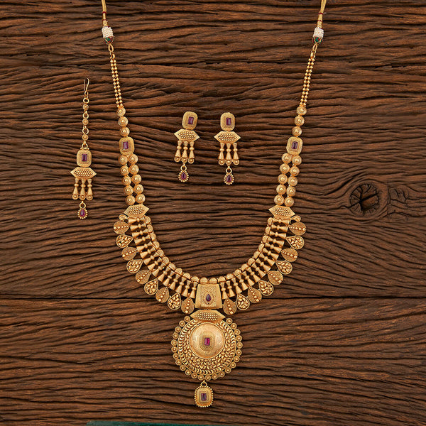 Antique Long Necklace With Matte Gold Plating 213932