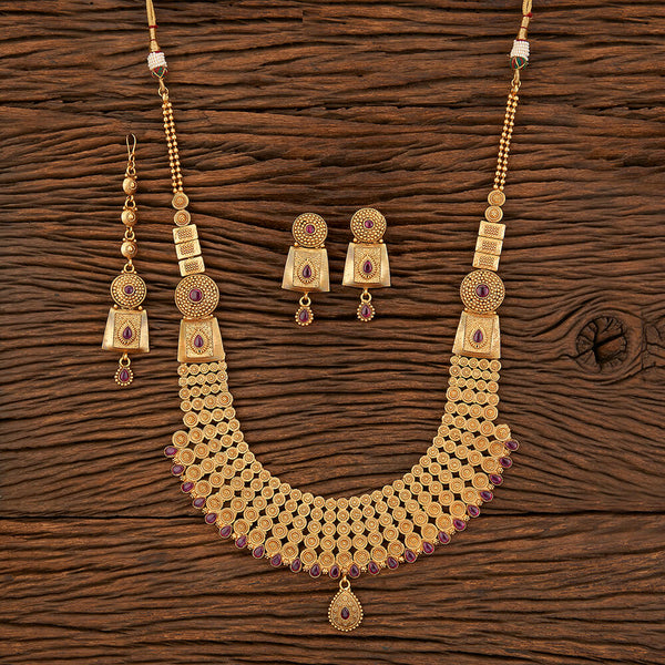 Antique Long Necklace With Matte Gold Plating 213933