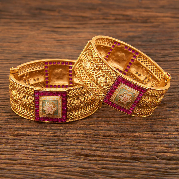 Antique Meenakari Bangles With Matte Gold Plating 213944