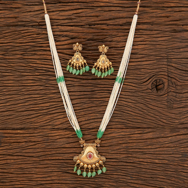 Antique Mala Pendant Set With Gold Plating 213954