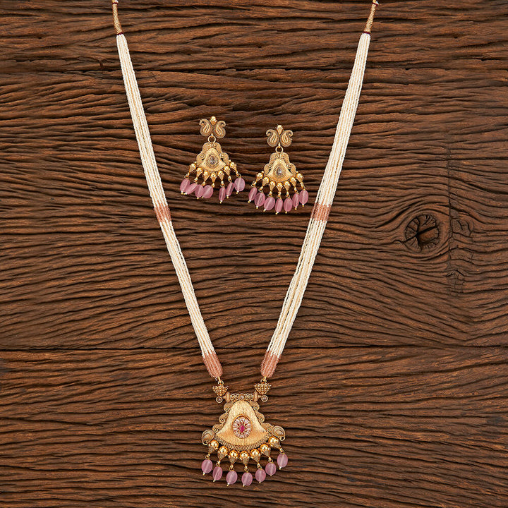 Antique Mala Pendant Set With Gold Plating 213954