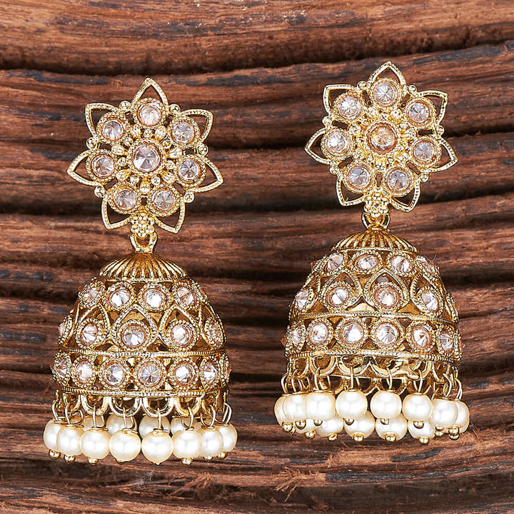 Antique Reverse Ad Stone Earring With Mehndi Plating 213980