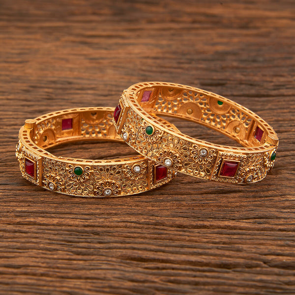 Antique Openable Bangles With Matte Gold Plating 213995