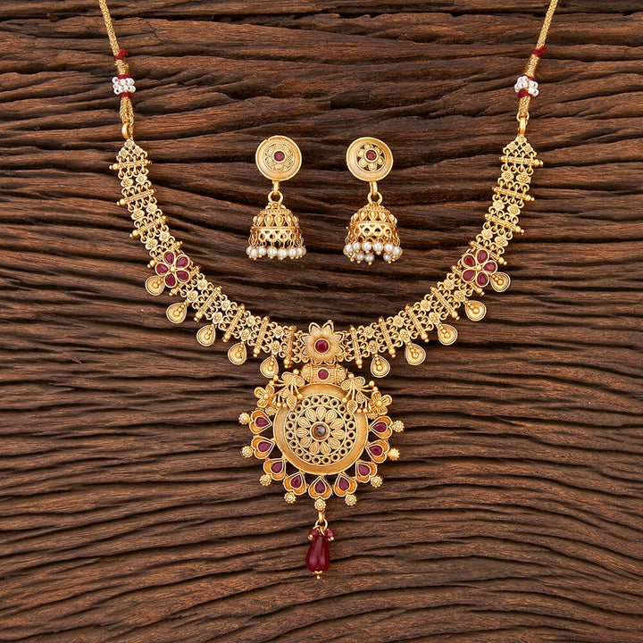 Antique Delicate Necklace With Matte Gold Plating 215286