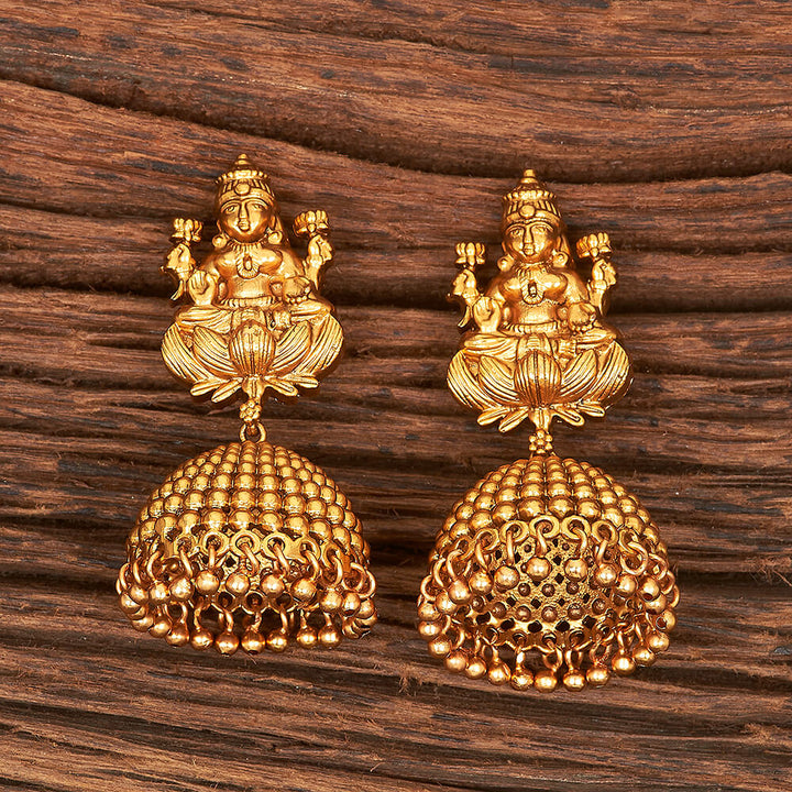 Antique Temple Earring With Matte Gold Plating 215463