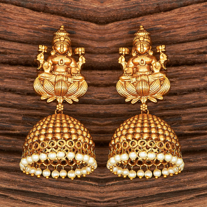 Antique Temple Earring With Matte Gold Plating 215463