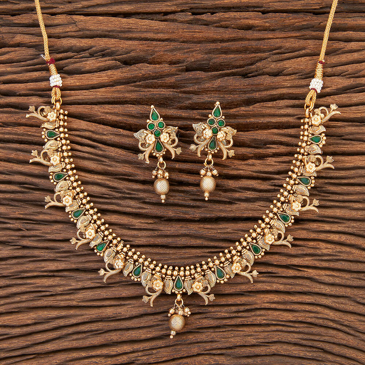 Antique Delicate Necklace With Matte Gold Plating 215531