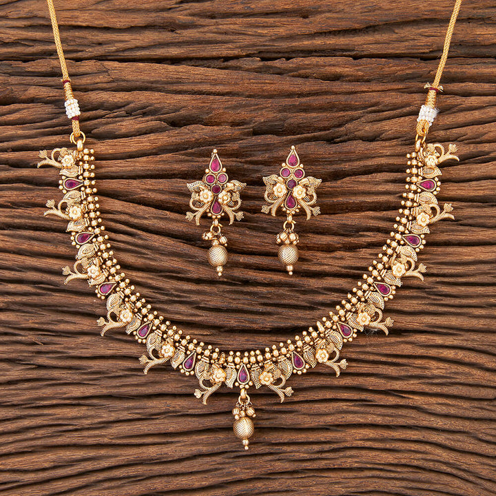 Antique Delicate Necklace With Matte Gold Plating 215531