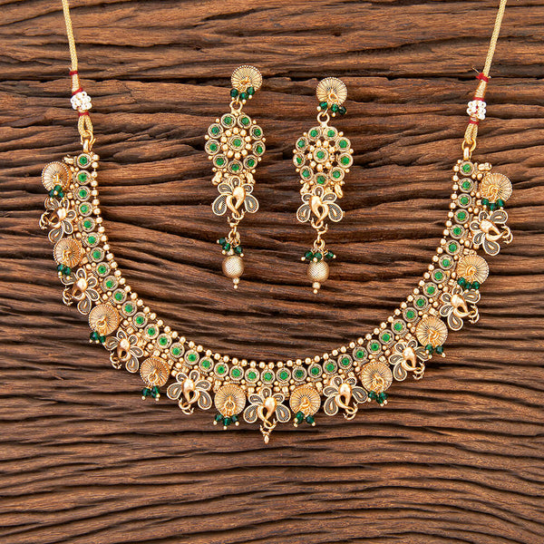 Antique Peacock Necklace With Matte Gold Plating 215532