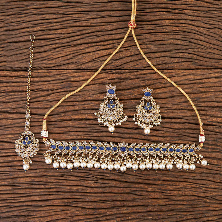 Antique Choker Necklace With Mehndi Plating 215613