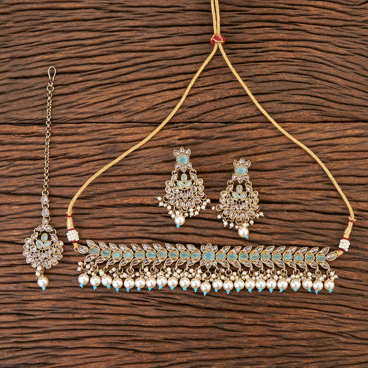 Antique Choker Necklace With Mehndi Plating 215613