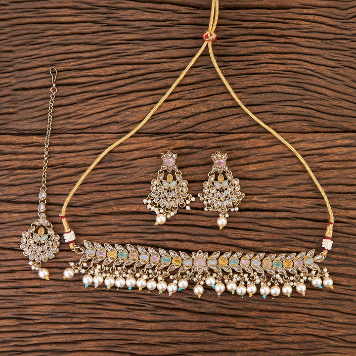 Antique Choker Necklace With Mehndi Plating 215613