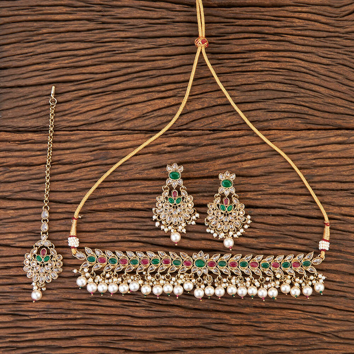 Antique Choker Necklace With Mehndi Plating 215613