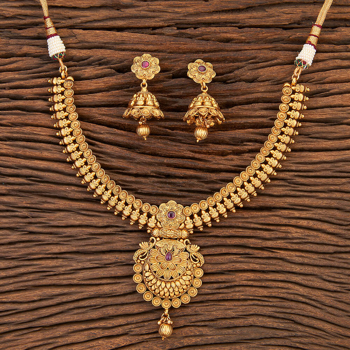 Antique Peacock Necklace With Matte Gold Plating 215617