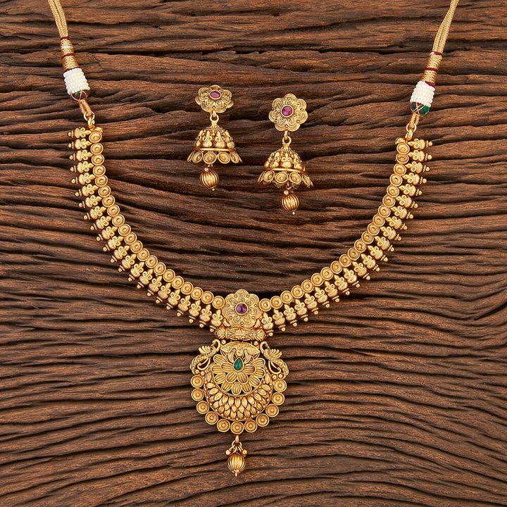 Antique Peacock Necklace With Matte Gold Plating 215617