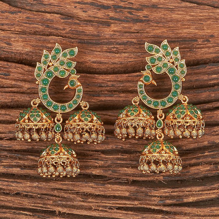 Antique South Indian Earring With Matte Gold Plating 215634