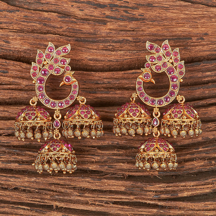 Antique South Indian Earring With Matte Gold Plating 215634