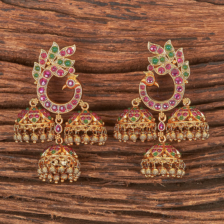 Antique South Indian Earring With Matte Gold Plating 215634