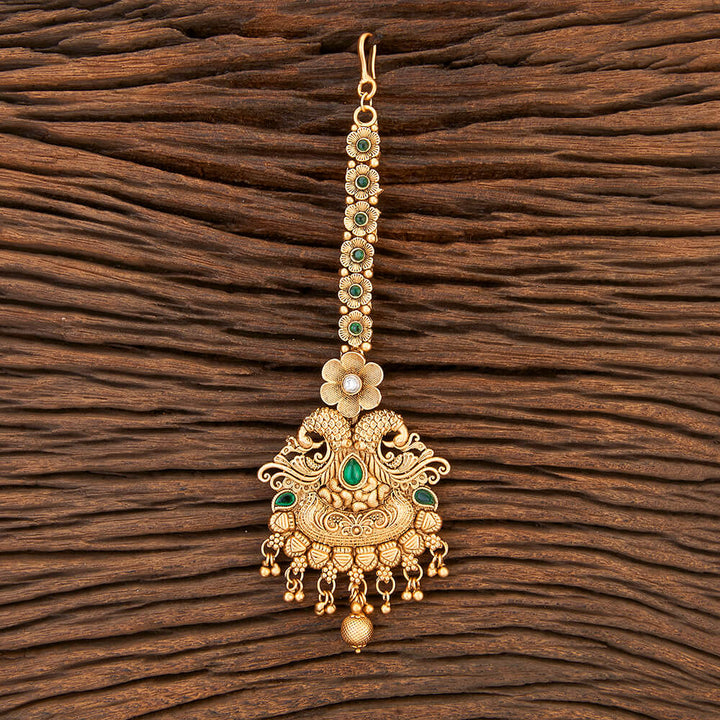 Antique Peacock Tikka With Matte Gold Plating 215649