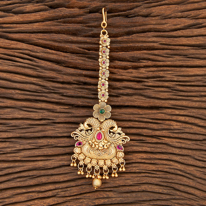 Antique Peacock Tikka With Matte Gold Plating 215649