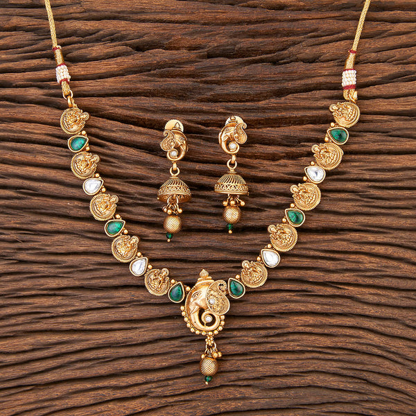 215675 Antique South Indian Necklace With Matte Gold Plating