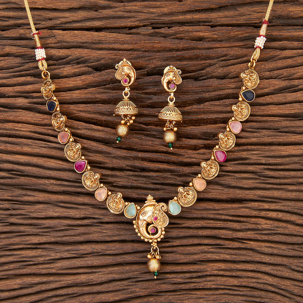 215675 Antique South Indian Necklace With Matte Gold Plating