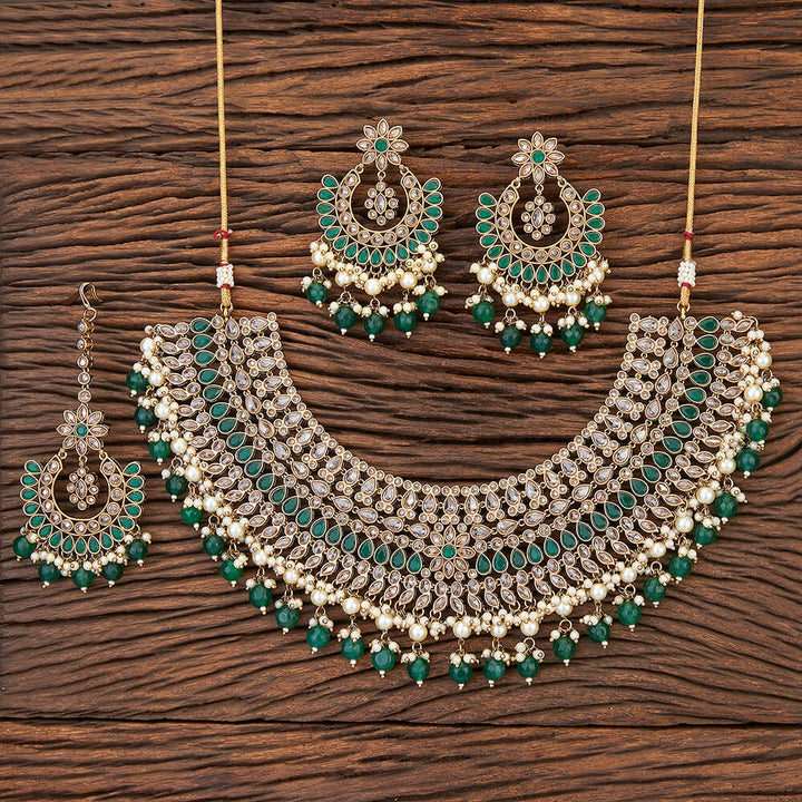 Antique Reverse Ad Stone Necklace With Mehndi Plating 215678