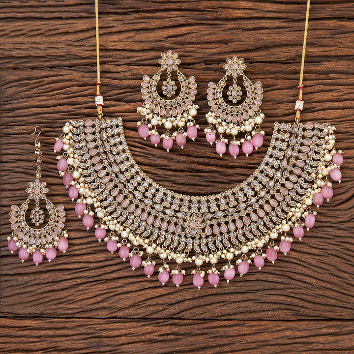 Antique Reverse Ad Stone Necklace With Mehndi Plating 215678