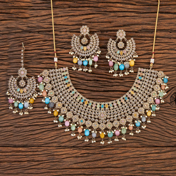 Antique Reverse Ad Stone Necklace With Mehndi Plating 215695