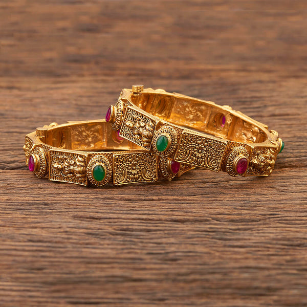 Antique Temple Bangles With Matte Gold Plating 215726