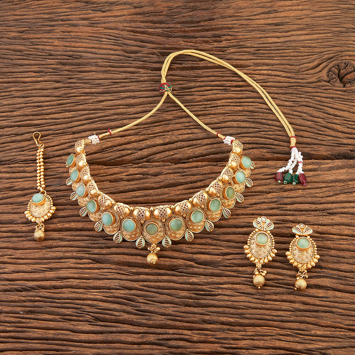 Antique Meenakari Necklace With Matte Gold Plating 215749