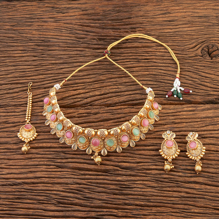 Antique Meenakari Necklace With Matte Gold Plating 215749