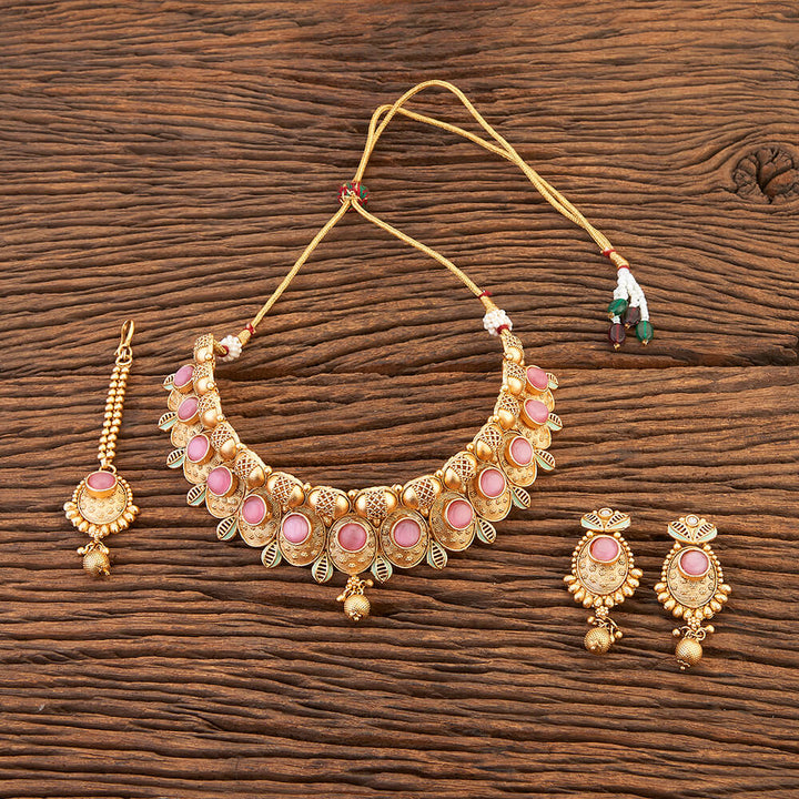 Antique Meenakari Necklace With Matte Gold Plating 215749