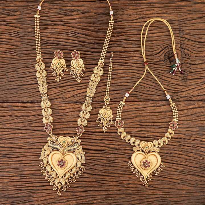 Antique Combo Necklace Set With Matte Gold Plating 215809