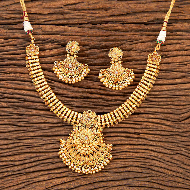 Antique Peacock Necklace With Matte Gold Plating 215842