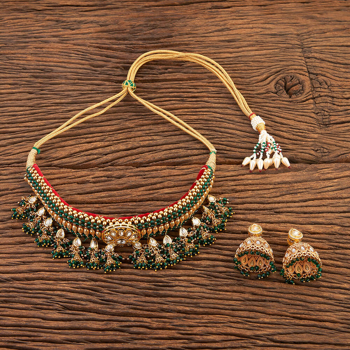 Antique Thushi Necklace With Matte Gold Plating 215843