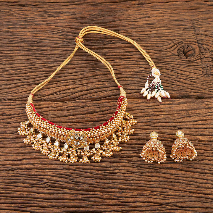 Antique Thushi Necklace With Matte Gold Plating 215843