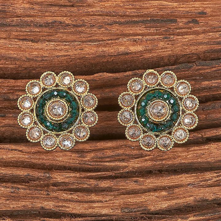 Antique Reverse Ad Stone Earring With Mehndi Plating 215850