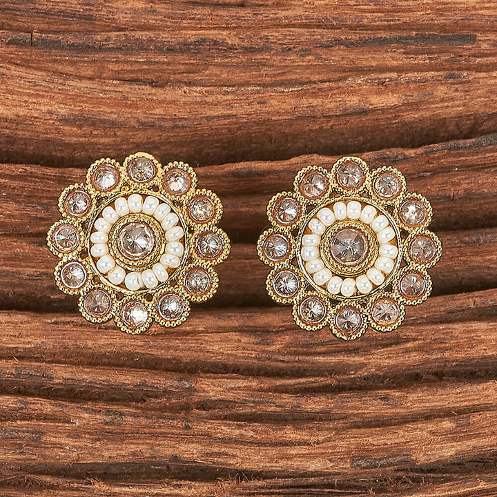 Antique Reverse Ad Stone Earring With Mehndi Plating 215850