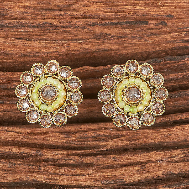 Antique Reverse Ad Stone Earring With Mehndi Plating 215850