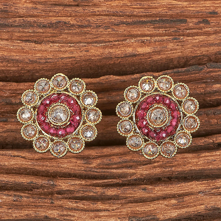 Antique Reverse Ad Stone Earring With Mehndi Plating 215850