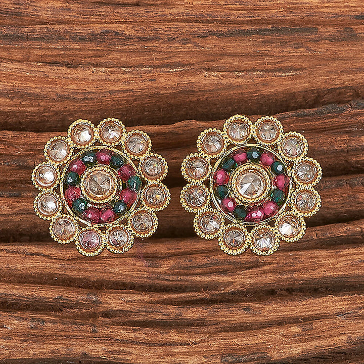 Antique Reverse Ad Stone Earring With Mehndi Plating 215850