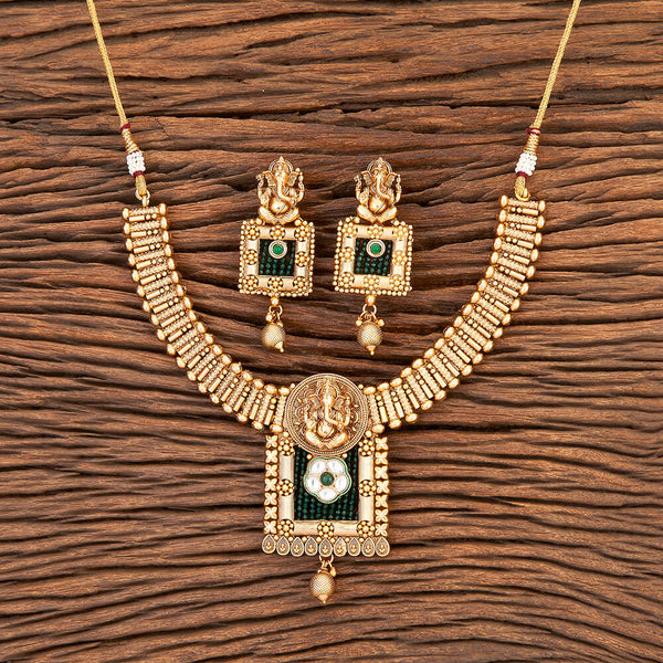 Antique South Indian Necklace With Matte Gold Plating 215891