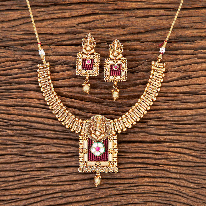 Antique South Indian Necklace With Matte Gold Plating 215891